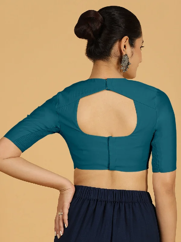 Amisha x Rozaana | Elbow Sleeves Saree Blouse in Crystal Teal