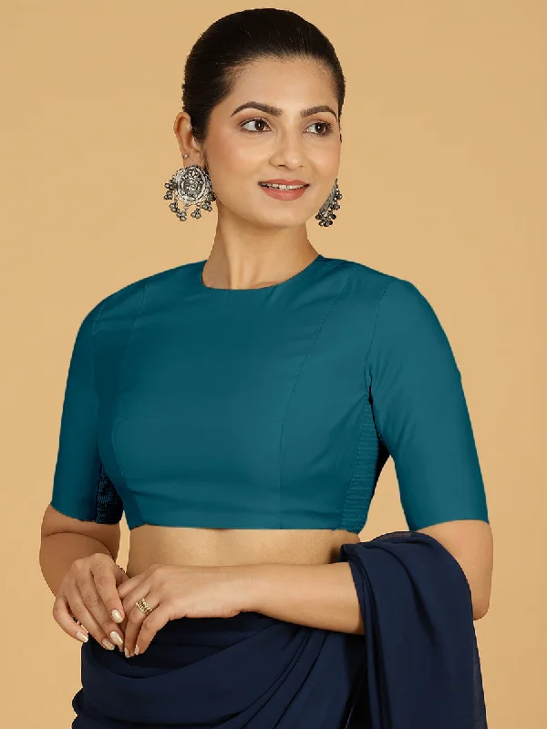 Amisha x Rozaana | Elbow Sleeves Saree Blouse in Crystal Teal