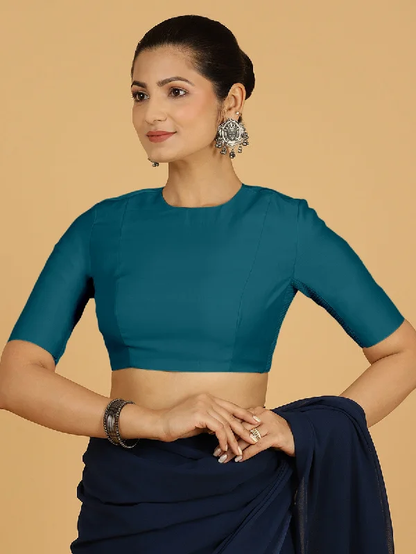 Amisha x Rozaana | Elbow Sleeves Saree Blouse in Crystal Teal