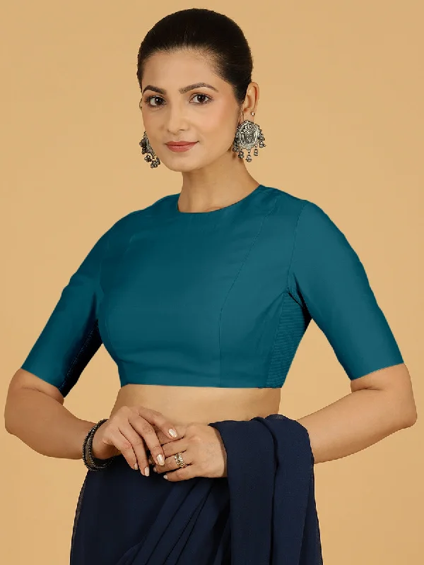 Amisha x Rozaana | Elbow Sleeves Saree Blouse in Crystal Teal