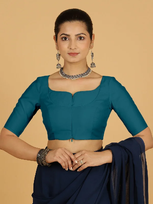 Priya x Rozaana | Elbow Sleeves Saree Blouse in Crystal Teal