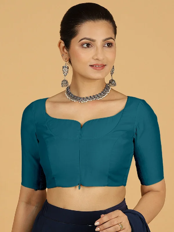 Priya x Rozaana | Elbow Sleeves Saree Blouse in Crystal Teal