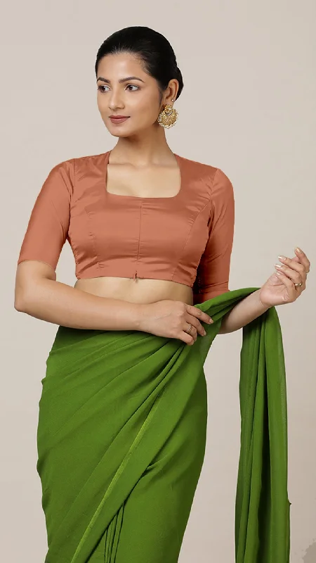 Aziza x Rozaana | Elbow Sleeves Saree Blouse in Metallic Copper