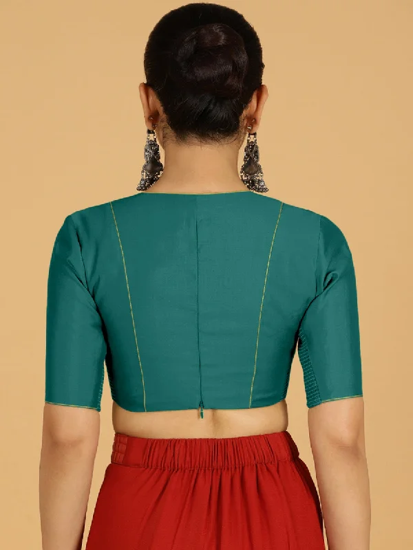 Ghazal x Rozaana | Elbow Sleeves Saree Blouse in Peacock Green