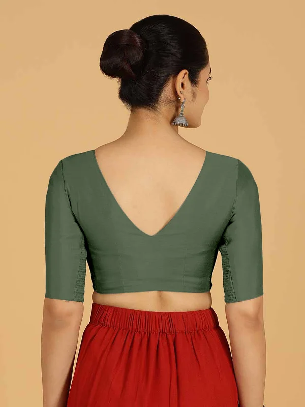 Shabana x Rozaana | Elbow Sleeves Saree Blouse in Pine Green