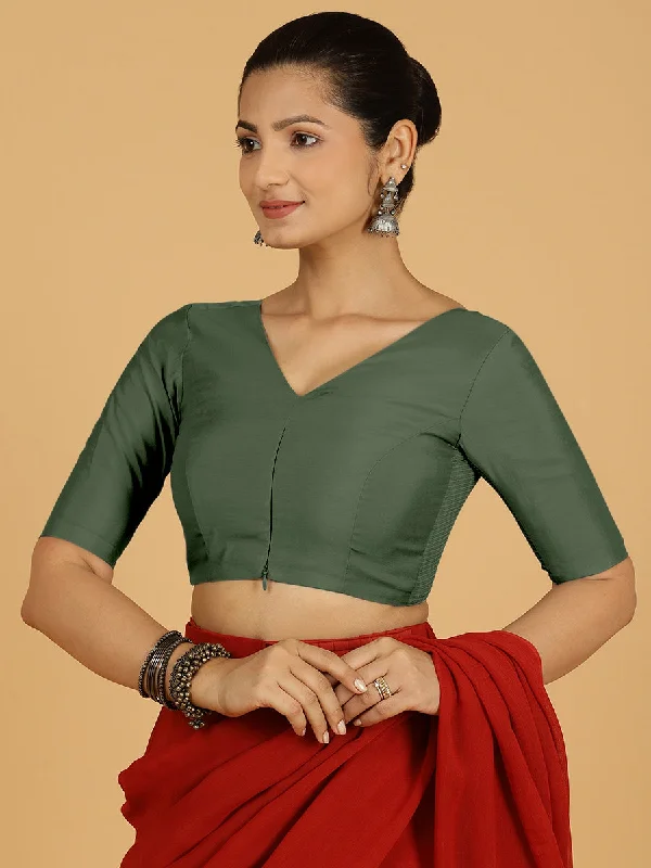 Shabana x Rozaana | Elbow Sleeves Saree Blouse in Pine Green