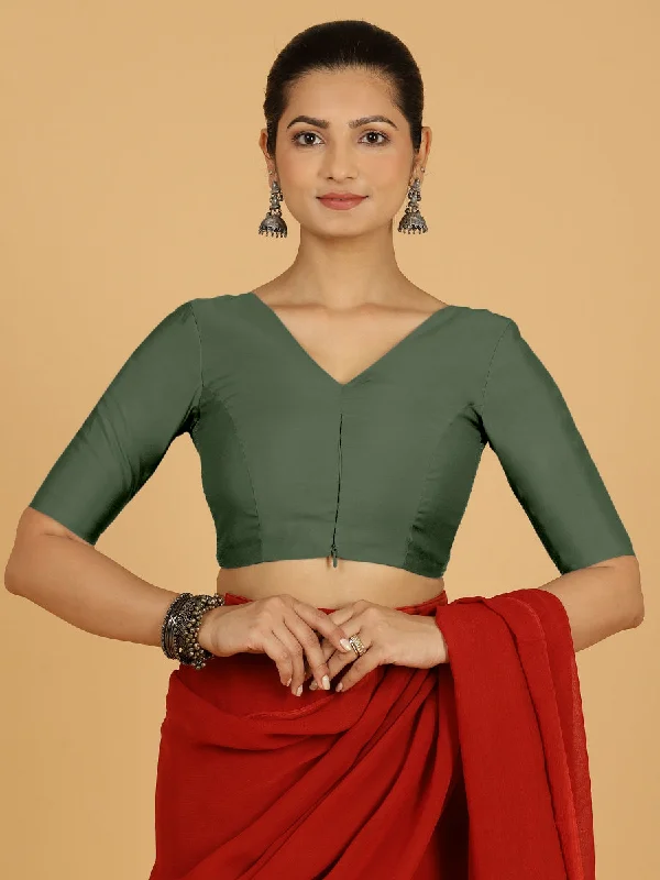 Shabana x Rozaana | Elbow Sleeves Saree Blouse in Pine Green