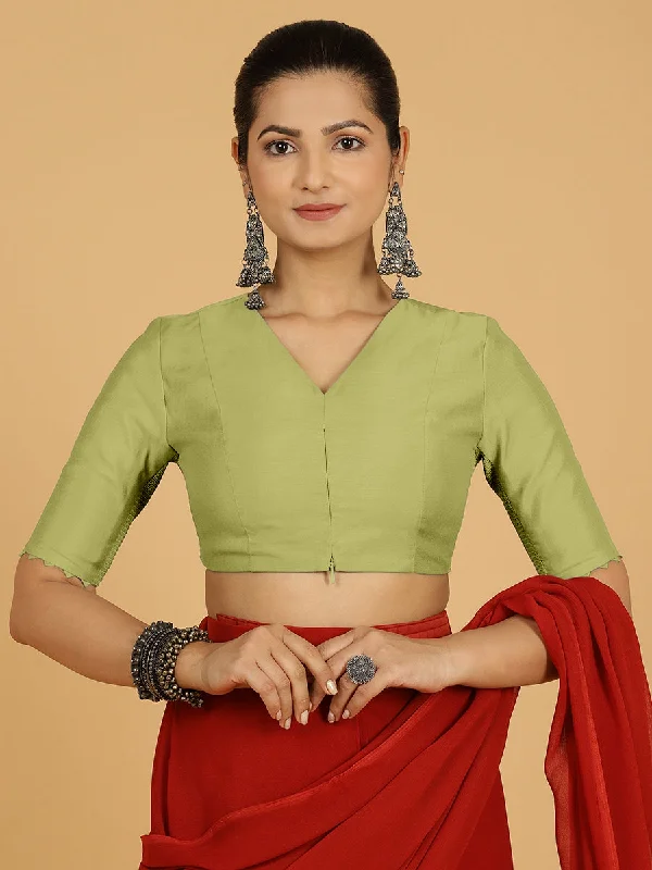 Divya x Rozaana | Elbow Sleeves Saree Blouse in Pista Green