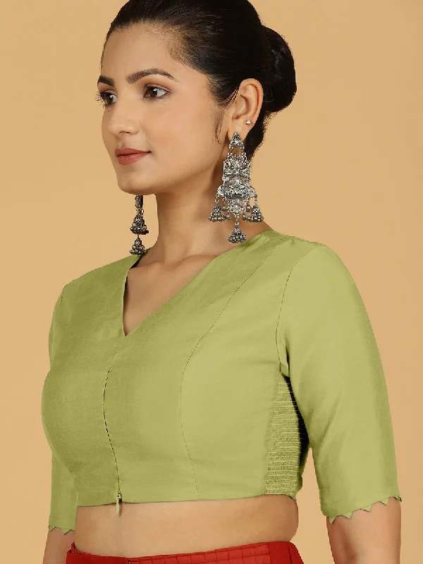 Divya x Rozaana | Elbow Sleeves Saree Blouse in Pista Green