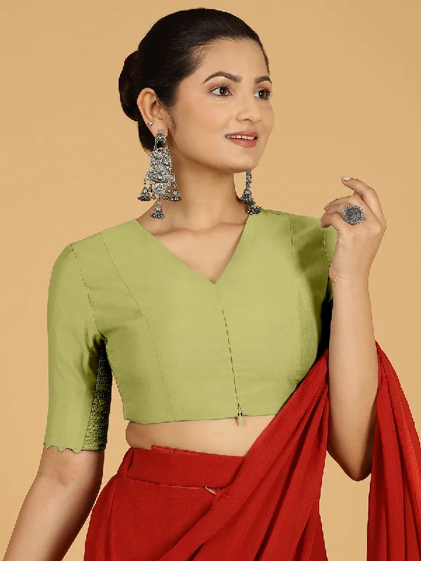 Divya x Rozaana | Elbow Sleeves Saree Blouse in Pista Green