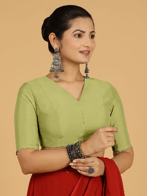 Divya x Rozaana | Elbow Sleeves Saree Blouse in Pista Green