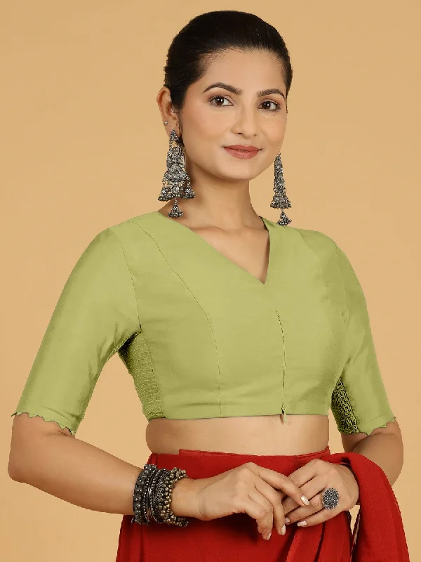 Divya x Rozaana | Elbow Sleeves Saree Blouse in Pista Green