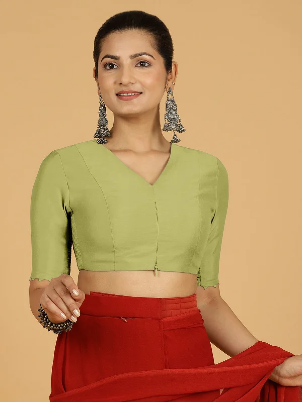 Divya x Rozaana | Elbow Sleeves Saree Blouse in Pista Green