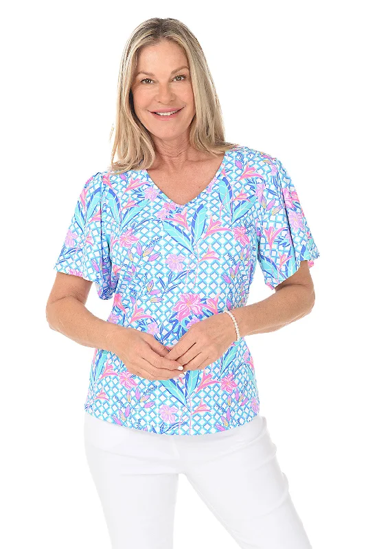 Tropical Trellis UPF50+ Flutter Sleeve Top