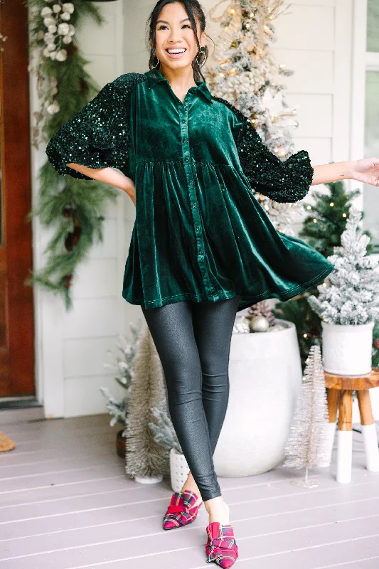 Talk It Out Hunter Green Velvet Tunic