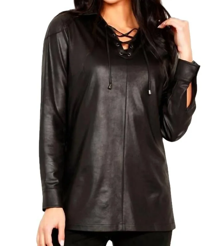 Vegan Leather Collar Tunic In Black