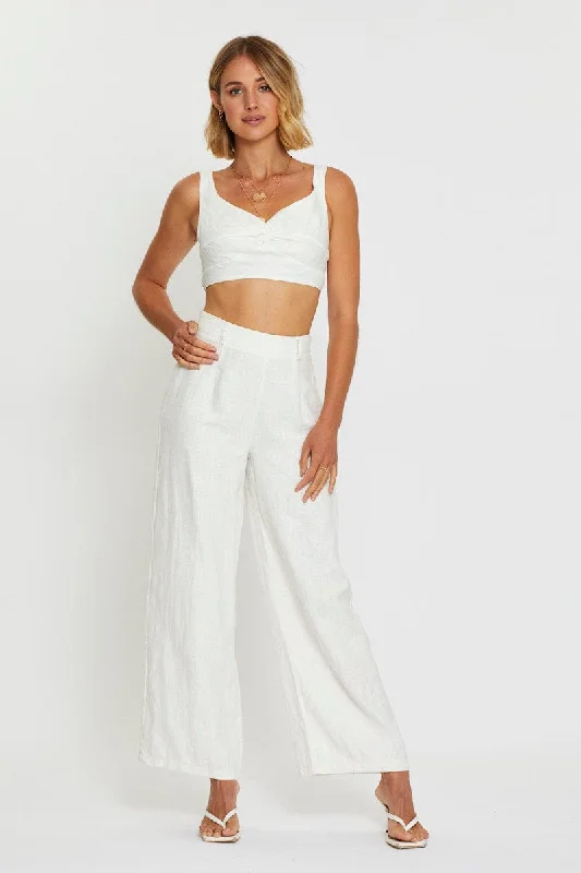 White Crop Top Linen Blend