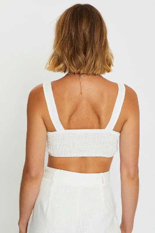 White Crop Top Linen Blend