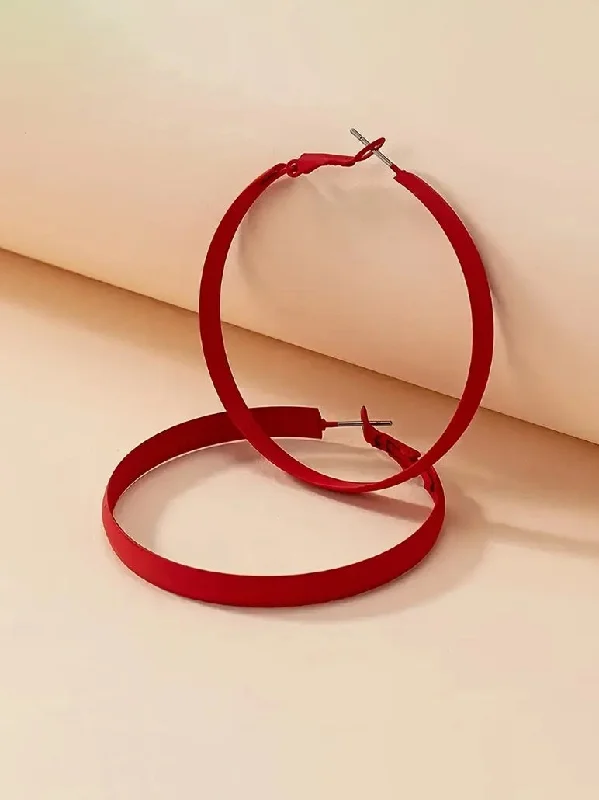 Alloy Metal Black Hoop Earrings in Red