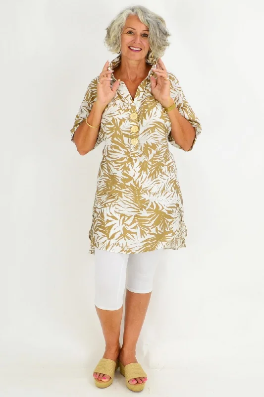 Beige White Palm Tunic Shirt