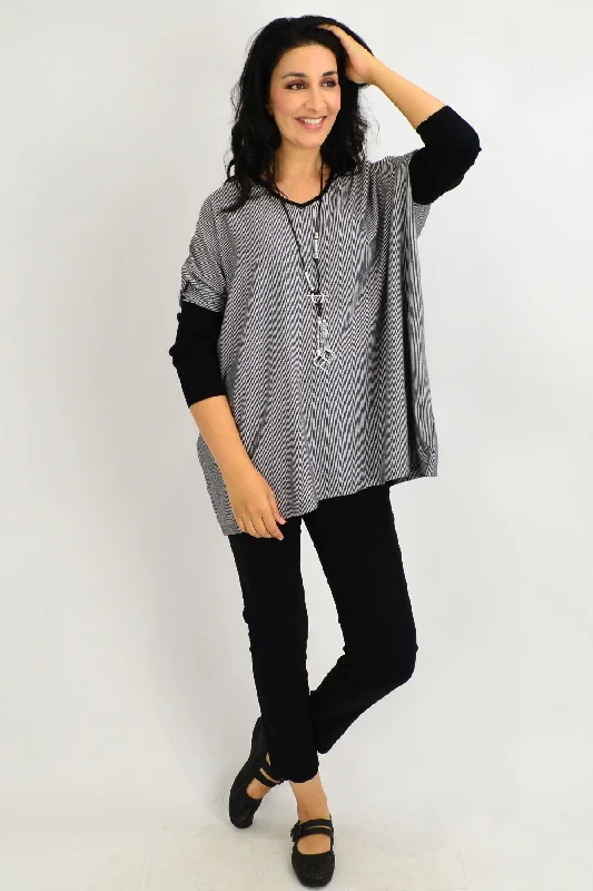 Black Ribbed Cuff Tunic Top