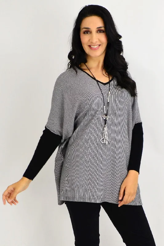 Black Ribbed Cuff Tunic Top