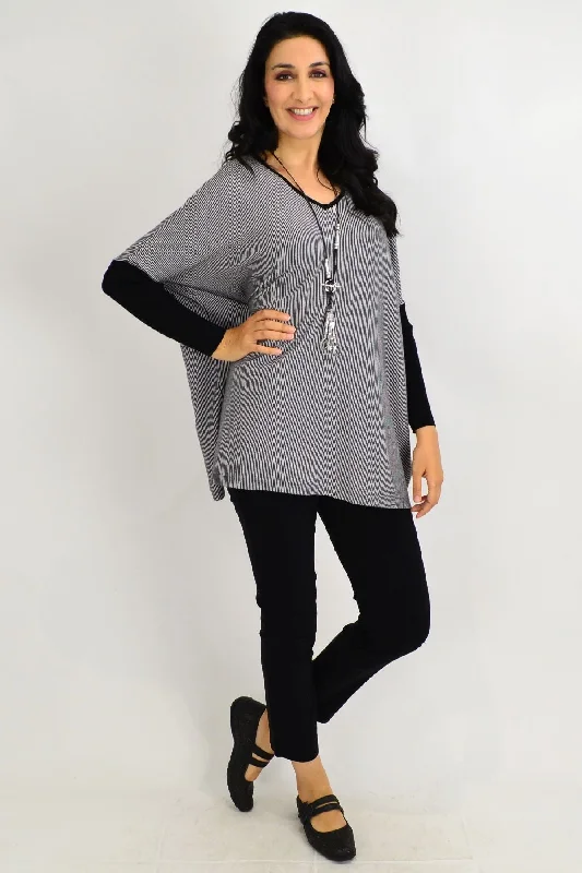 Black Ribbed Cuff Tunic Top