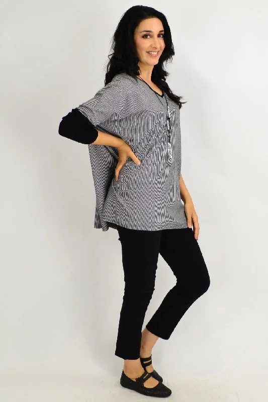 Black Ribbed Cuff Tunic Top