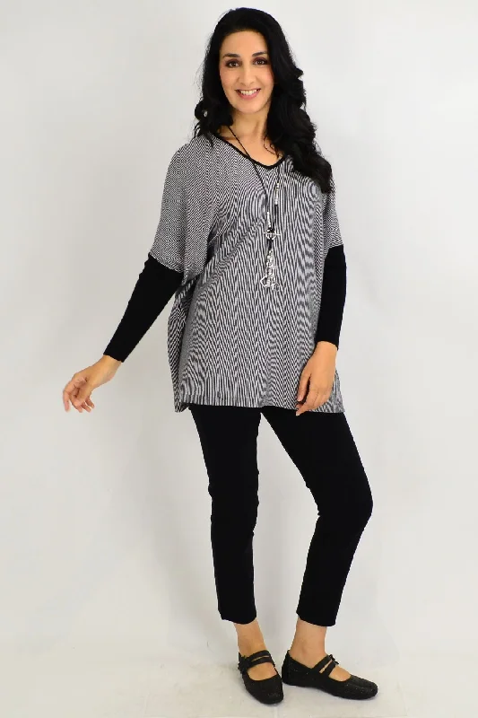 Black Ribbed Cuff Tunic Top