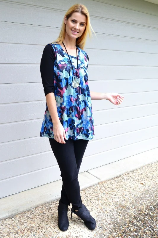 Blue Maple Leaf Sleeveless Fleece Tunic Top