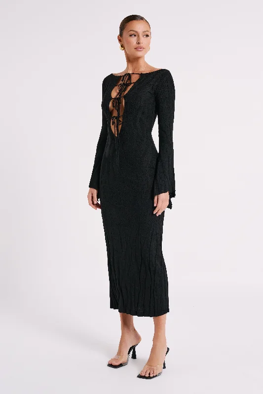 Brinley Long Sleeve Knit Maxi Dress - Black