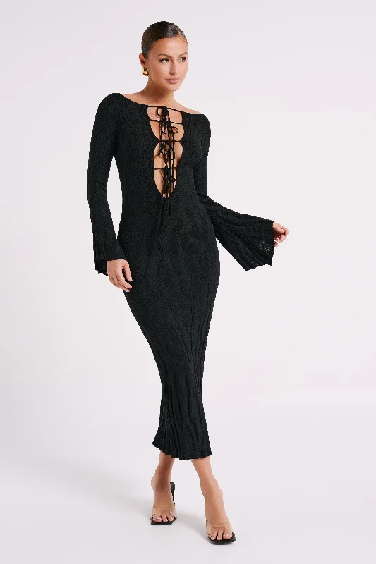 Brinley Long Sleeve Knit Maxi Dress - Black