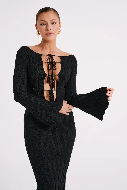 Brinley Long Sleeve Knit Maxi Dress - Black