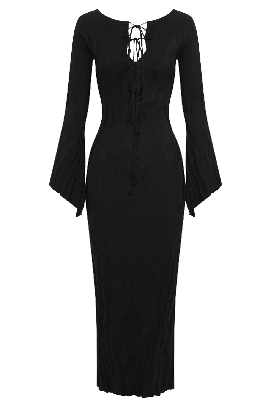 Brinley Long Sleeve Knit Maxi Dress - Black