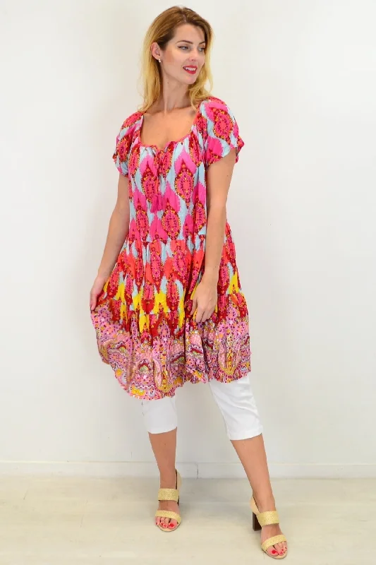 Cherry Mosaic Shift Dress Cotton Tunic