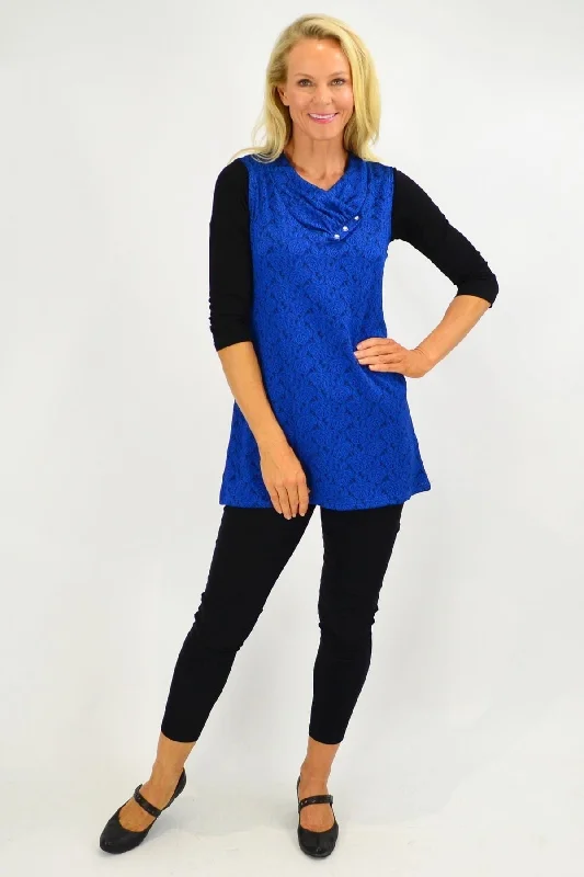 Cobalt Blue Rose Sleeveless Tunic Top