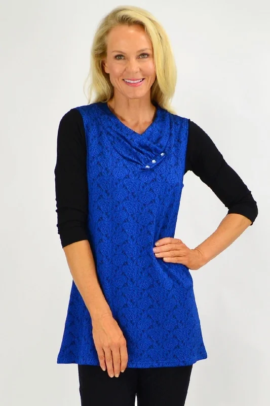 Cobalt Blue Rose Sleeveless Tunic Top