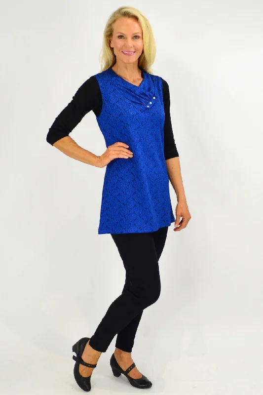 Cobalt Blue Rose Sleeveless Tunic Top