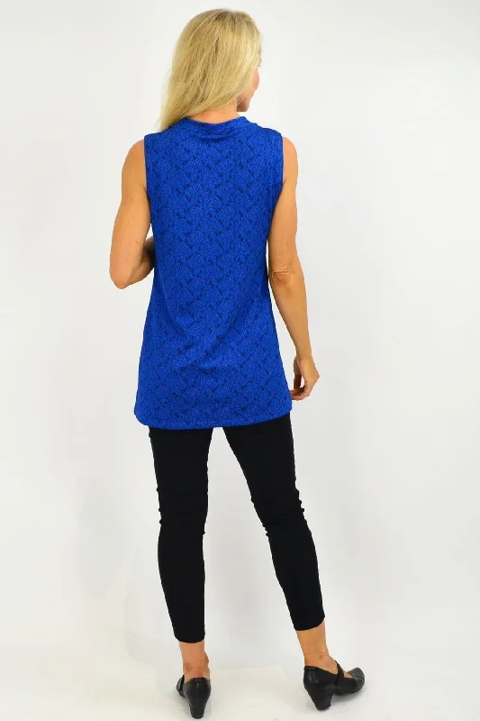 Cobalt Blue Rose Sleeveless Tunic Top