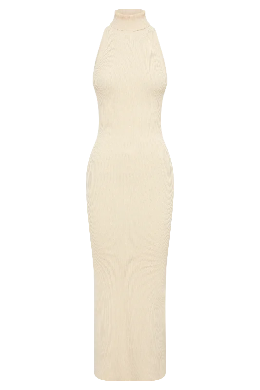 Connie Turtleneck Knit Midi Dress - Cream