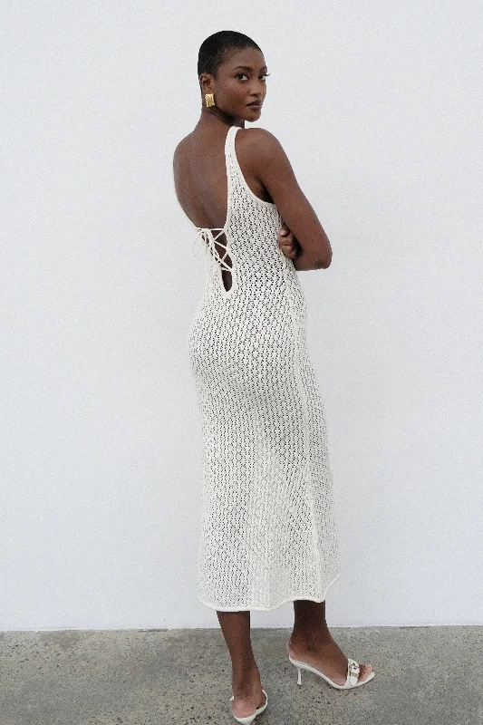 Cordelia Crochet Fishtail Midi Dress - Ivory