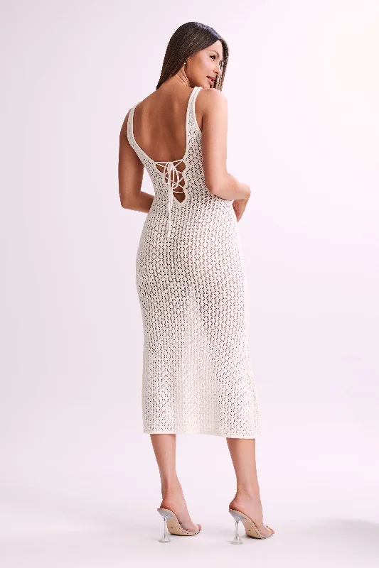 Cordelia Crochet Fishtail Midi Dress - Ivory