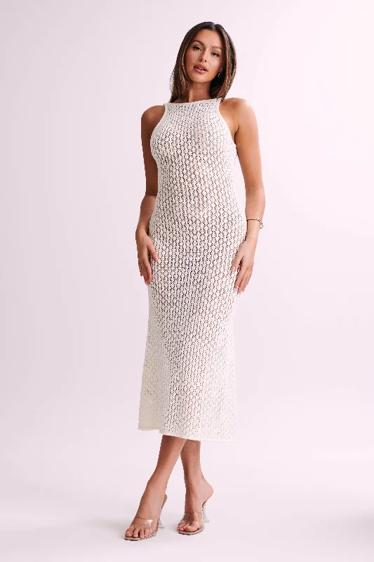 Cordelia Crochet Fishtail Midi Dress - Ivory