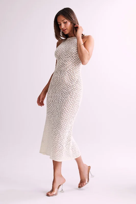 Cordelia Crochet Fishtail Midi Dress - Ivory