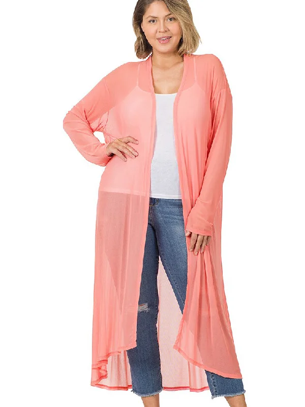 Dana Plus Size Mesh Cardigan in Coral