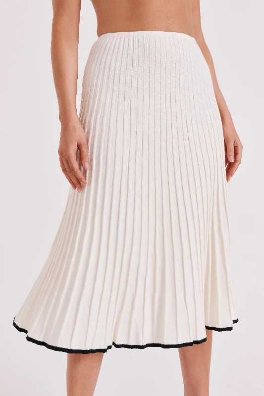 Jolene Contrast Rib Knit Midi Skirt - White