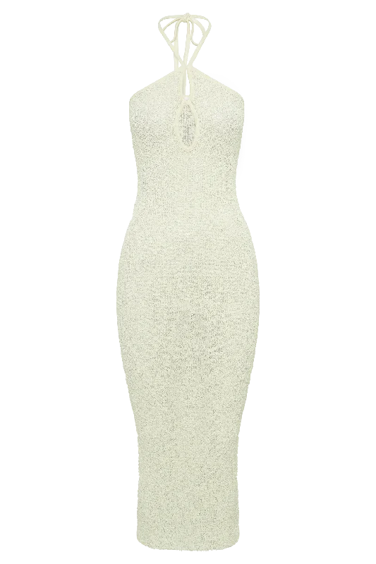 Kahali Boucle Halter Midi Dress - Cream