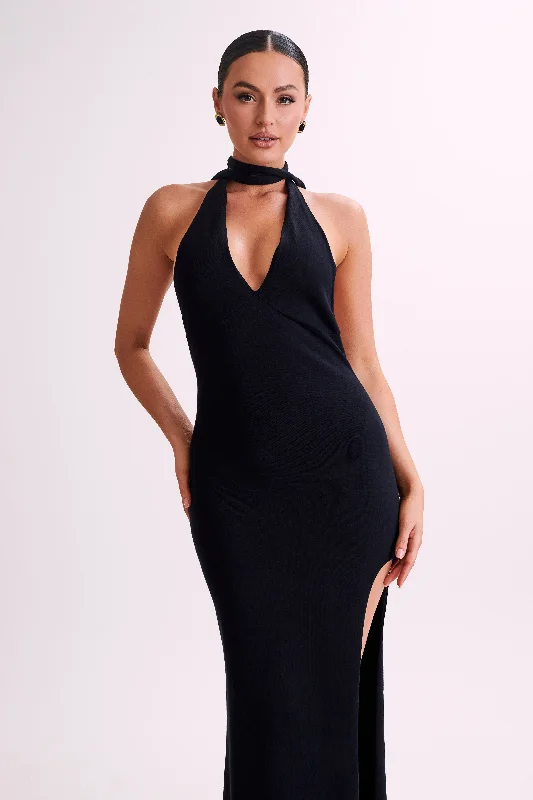 Koko Knit Maxi Dress With Split - Black