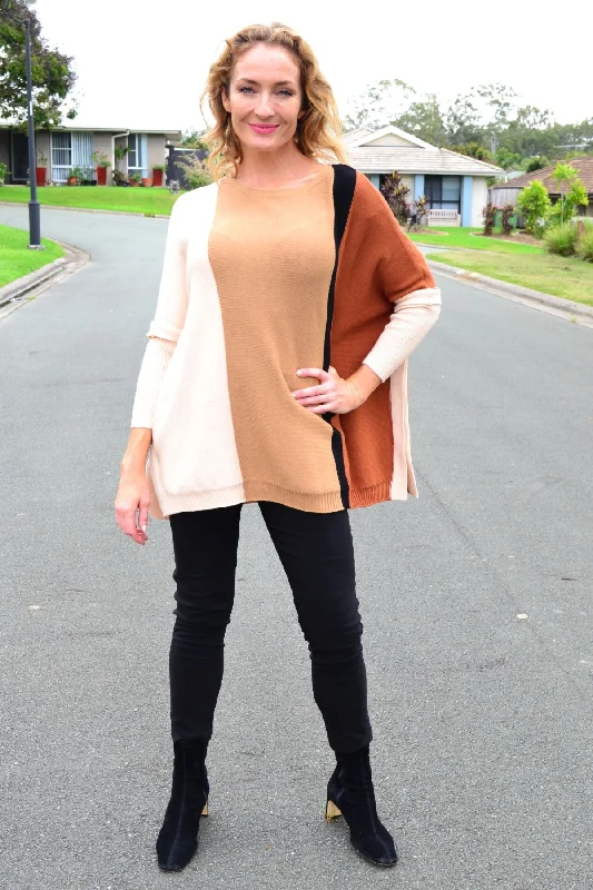 Long Sleeve Relaxed Camel Pullover Tunic Jumper