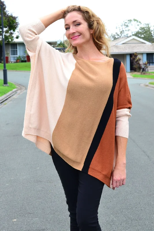 Long Sleeve Relaxed Camel Pullover Tunic Jumper